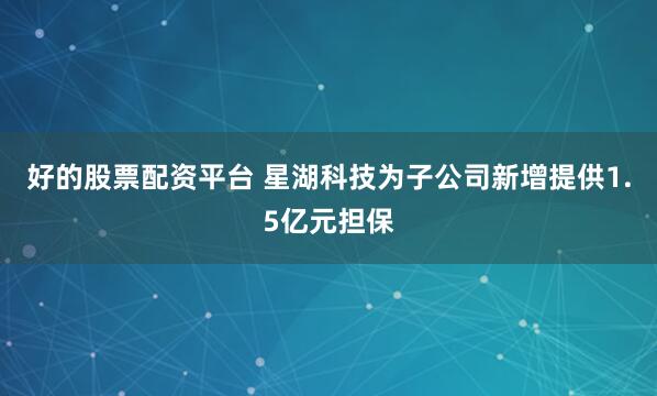 好的股票配资平台 星湖科技为子公司新增提供1.5亿元担保